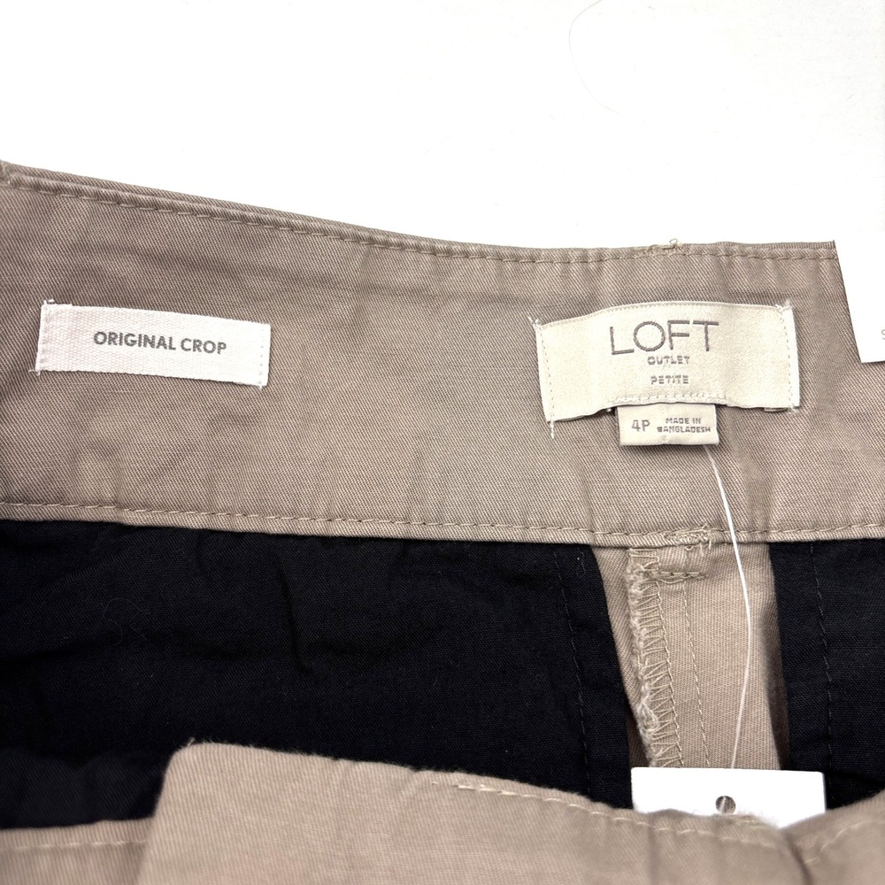 NWT LOFT‎ 4P Petite Original Crop Pants Straight Trouser Capris Khaki Tan Button - Picture 5 of 9